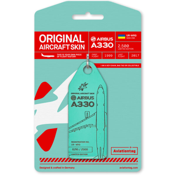 Keychain made of real aircraft skin: Airbus A330 Windrose UR-WRQ (green) UR-WRQ-GREEN