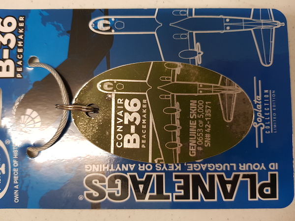 Keychain made of real aircraft skin: Convair B-36 Peacemaker 42-13571 B-36