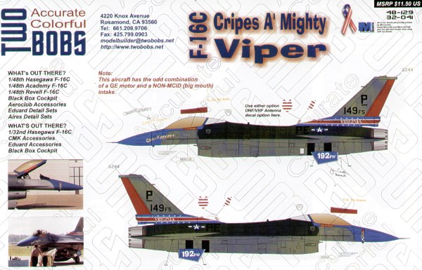 F16C Fighting Falcon (86-244 PE-P 149FS Virginia ANG `Cripes A'Mighty' ) tb48-129