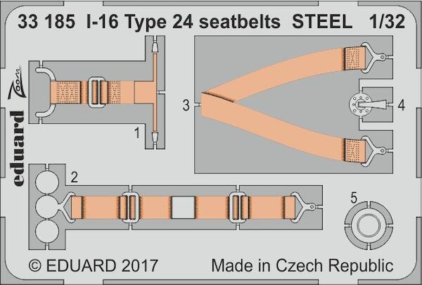 Detailset Polikarpov I16 Type 24 rata Seatbelts -Steel- (ICM) E33-185