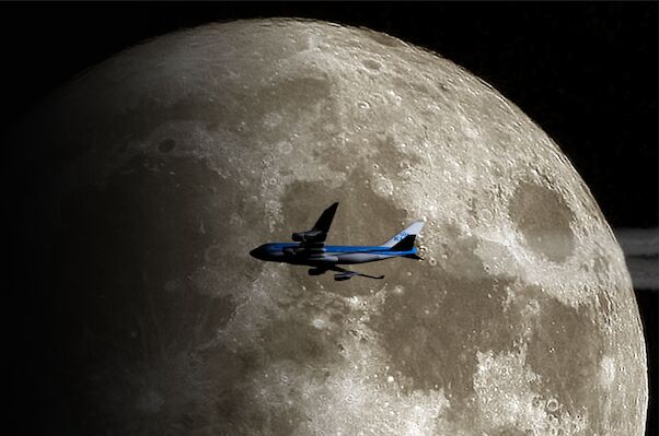 KLM Boeing 747-400 in moonlight - metal poster metal sign