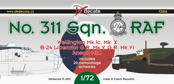 No.311 Sq. RAF: Wellington, Liberator, Anson (20 camo schemes) DK72018