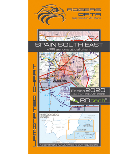 VFR aeronautical chart Spain South East 2020 (including Canary Islands) ROGERS-ESP-SE