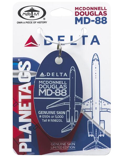 Keychain made of real aircraft skin: McDonnell Douglas MD-88 Delta Airlines N982DL Blue DL MD-88 BLUE