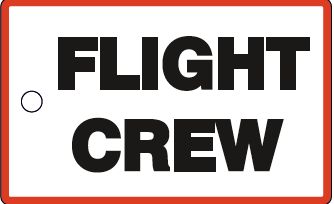 Bagagetag with FLIGHT CREW in black on white underground on one side and writable backside, including metal wire BAGTAG FC WHITE