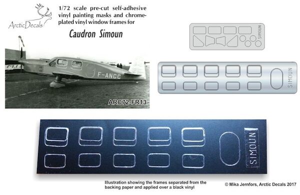Caudron Simoun Pre cut Vinyl window masks and chrome plated window frames ARC72-FR13