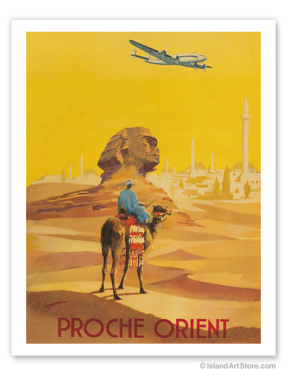Proche Orient (Near East) - Lockheed Constellation flies over the Sphinx (Air France) Vintage metal poster MTSA4601