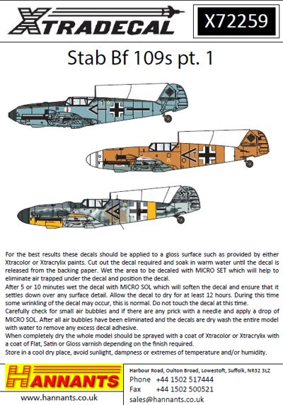 Messerschmitt Bf-109E/F/G Pt 1 (Stab Markings) X72259