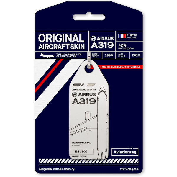 Keychain made of real aircraft skin: Airbus A319 Air France F-GPMB white 4260411671428