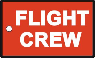 Bagagetag with FLIGHT CREW in white on red underground on one side and writable backside, including metal wire BAGTAG FC RED