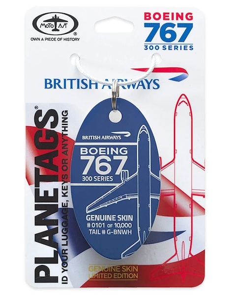 Keychain made of real aircraft skin: Boeing 767 British Aiways G-BNWH Blue BA 767-BLUE