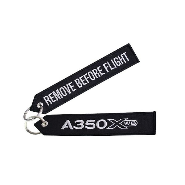 Keyholder (black) with `Remove Before Flight ` on one side and `A350XWB' on other side RBF-A350XWB