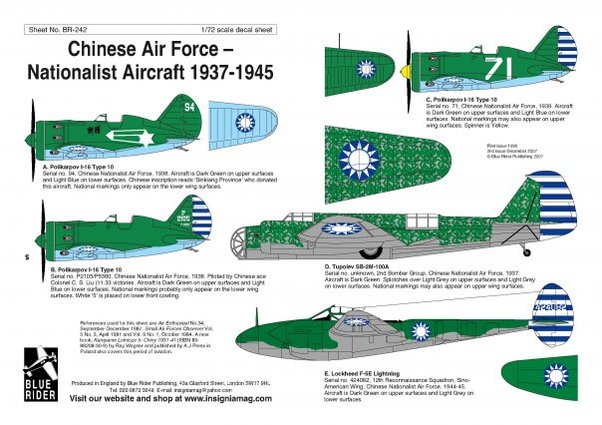 Chinese Air Force - nationalist AF (I-16,SB2 F5E) BR242