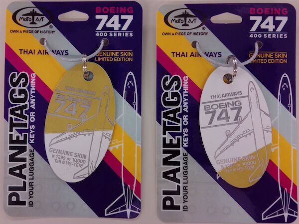 Keychain made of real aircraft skin: Boeing 747 Thai Airways HS-TGM Combo Gold/Whte THAI GOL/WHITE