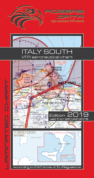 VFR aeronautical chart Italy South - Sicily - Lampedusa - Malta 2019 ROGERS-ITALY-S