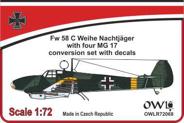 Focke Wulf Fw58 Weihe Nachtjäger with 4 MG17 Conversion set with decals for Lfl6 OWLR72068