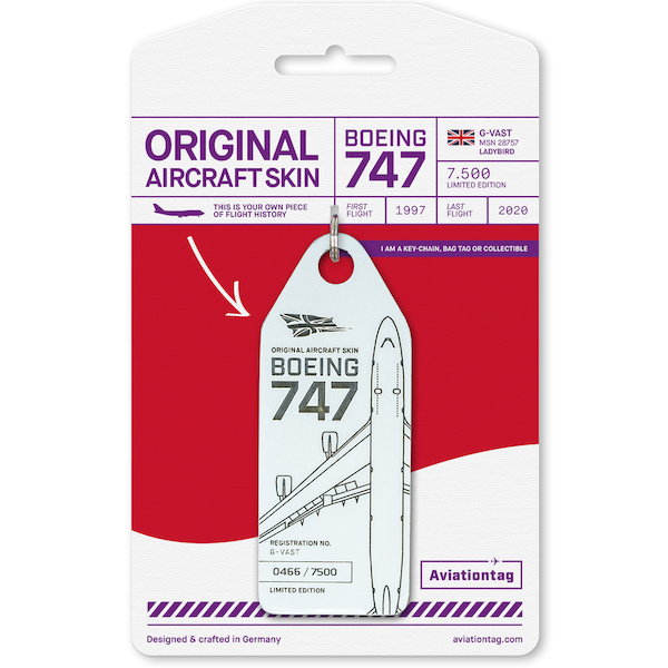 Keychain made of real aircraft skin: Boeing 747–400 G-VAST Virgin Atlantic G-VAST