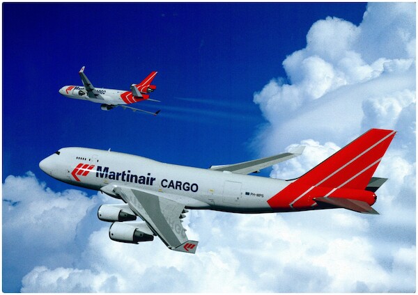 Martinair Cargo Boeing 747-400F and MD-11 in flight on aluminum sandwich plate MP747-MD11-ALU