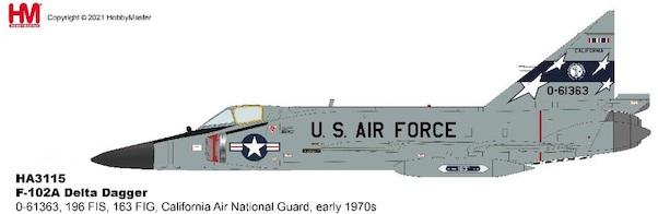 F102A Delta Dagger, USAF, 0-61363, 196 FIS, 163 FIG, California Air National Guard, early 1970s HA3115