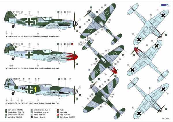 AML Models Decals 1/48 MESSERSCHMITT Bf-109K-4 Fighter Part 2 with Resin Wheels 