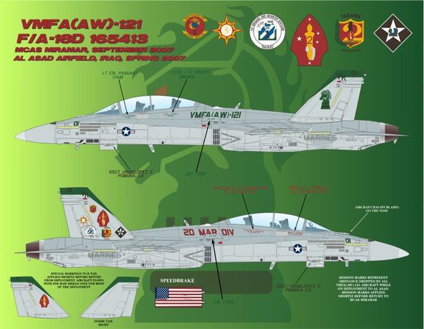F/A18D Hornet (VMFA121 Green Hornets, VMFAT101) AD48-022