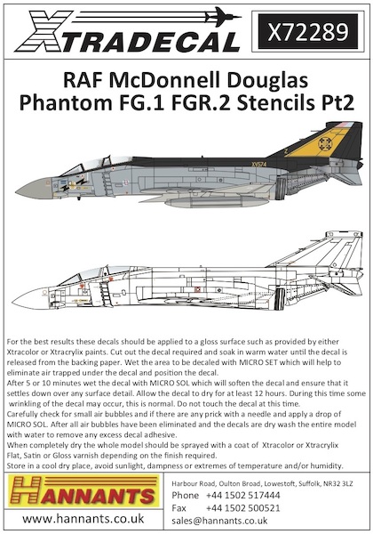 McDonnell-Douglas Phantom FG1 and FGR1 RAF stencil data Part 2 for grey aircraft X72289