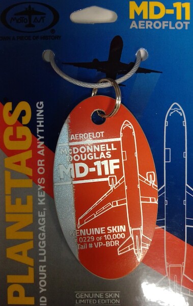 Keychain made of real aircraft skin: McDonnell Douglas MD11F Aeroflot - VP-BDR (combo Orange Silver colours) MD-11 ORAN-SIL