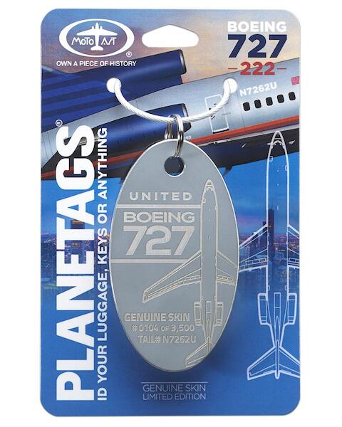 Keychain made of real aircraft skin: Boeing 727-222 United Air Lines N7262U grey  B727 UA GREY