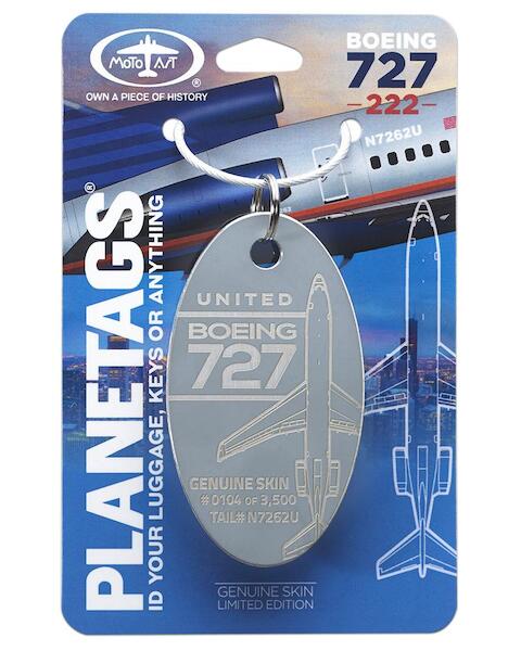 Keychain made of real aircraft skin: Boeing 727-222 United Air Lines N7262U grey B727 UA GREY