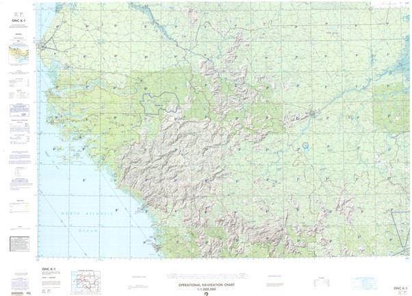 ONC K-1: Available: Operational Navigation Chart for Senegal, Mali, Mauritania, Guinea, Sierra Leone, Liberia, Ivory Coast. Available ! additional charts available within five working days. E-mail your requirements. ONC K-1