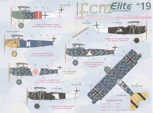 Fokker DVII (Jasta 34b, Jasta 19, Jasta 24, Jasta40, Jasta 28W) wet Transfer 48-19
