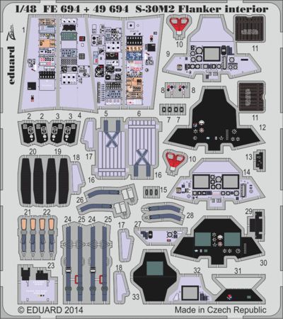 Detailset Suchoi Su30M-2 Flanker Interior Self Adhesive (Academy) E49-694
