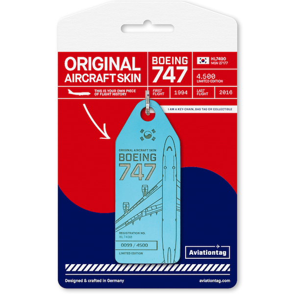 Keychain made of real aircraft skin: Boeing 747 – HL7490 Korean Air HL7490