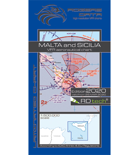 VFR aeronautical chart Malta & Sicilia 2020 ROGERS-MALTA