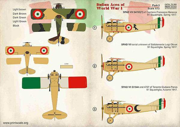 Italian Aces of World War 1 Part 3 (SPAD VII, SPAD XIII, Hanriot HD1) PRS72-360