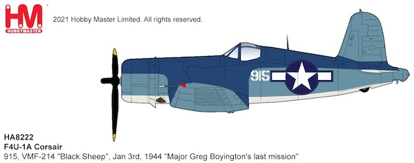 Vought F4U-1A Corsair 915 Major Greg -Pappy- Boyington VMF-214 Black Sheep US Navy Rabaul 1944 HA8222