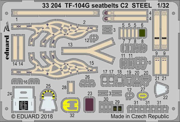 Detailset Lockheed TF104G Starfighter Seatbelts - steel- for C2 Seats (Italeri) E33-204