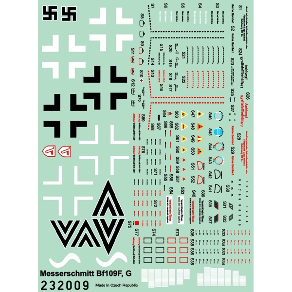 Wet Transfer stencils and markings for BF109F/G HGW232009