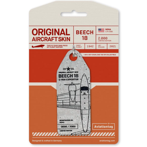 Keychain made of real aircraft skin: Beechcraft 18 C45H N6NA (Metal) N6NA METAL