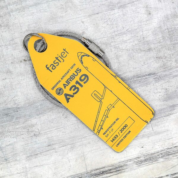 Keychain made of real aircraft skin: Airbus A319-100 5H-FJF Fastjet (yellow) 5H-FJF YELLOW