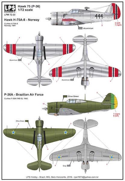 Curtiss Hawk 75A-8 (Norway) P36A (Brazilian Air Force) LPM72-33