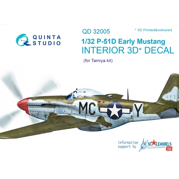 P51D Early Mustang Interior 3D Decal for Tamiya QD32005