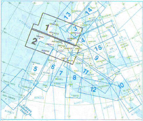 High Altitude Enroute Chart Europe HI 1/2 : UK, Ireland, Netherlands, Belgium, France, West Germany) E-HI-1-2