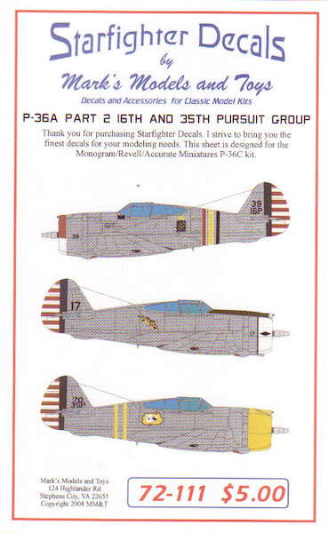 Curtiss P36A Hawk part 2; 16th and 35th Pursuit Group 72-111