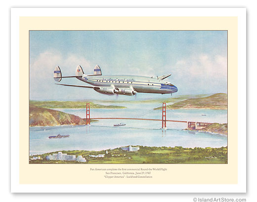 First Commercial Round-the-World Flight - Pan American World Airways - Lockheed Constellation - c. 1947 Vintage metal poster metal sign MTSA3999