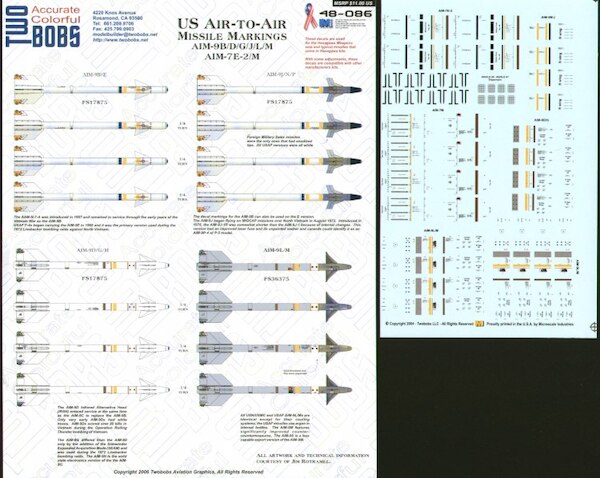 US Air-to-Air Missile Markings for AIM9B/D/G/J/L/M and AIM-7E2/M tb48-086