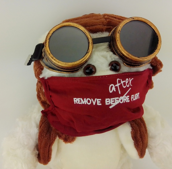 Pluche Teddy Pilot bear 40cm and facemask 'Remove after flight' red PILOT BEAR + MASK