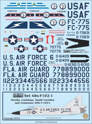 F102 Delta Dagger (F102 USAF Southern ANG TN, FL,LA and SC Schemes) 72-F102-1