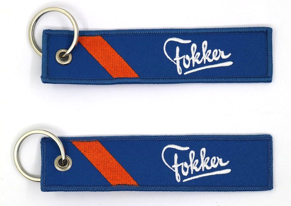 Keyholder with FOKKER on both sides, blue background  KEY-FOKKER