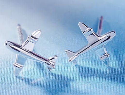 Polished Plane Shape Stud Earrings  PIN SILVER-4